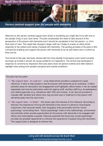 Person centred support plan for people with dementia cover